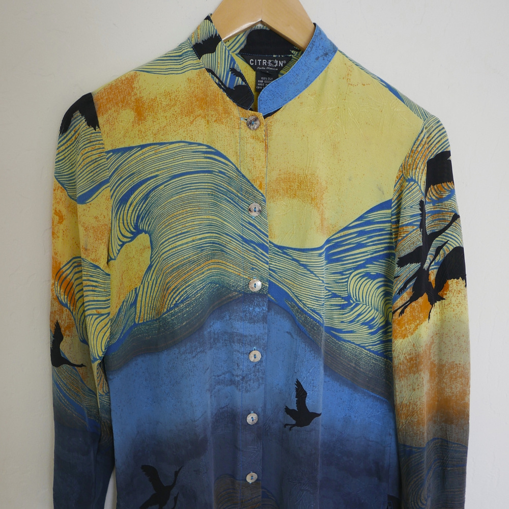 CITRON | 100% Silk Sunset Flying Crane Top